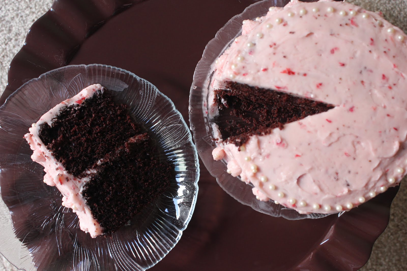 chocolate cake with strawberries Chocolate Cake with Strawberry Frosting