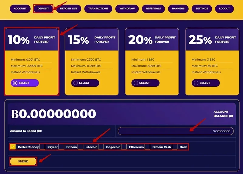 Создание депозита в MinerPower