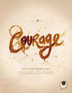 an ad by Keurig with a picture of the word "courage" written in coffee.