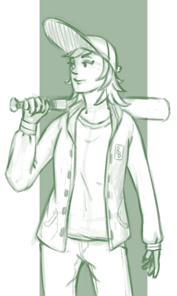 My OC Jiho holding a baseball bat sketch