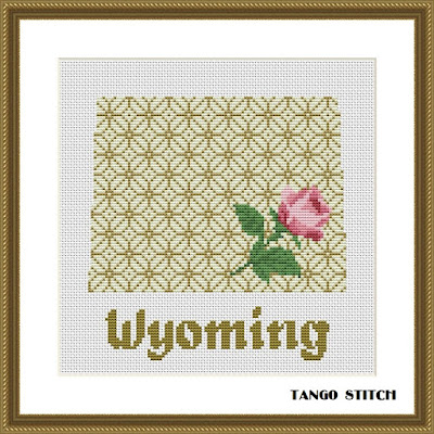 Wyoming USA state rose flower map cross stitch pattern