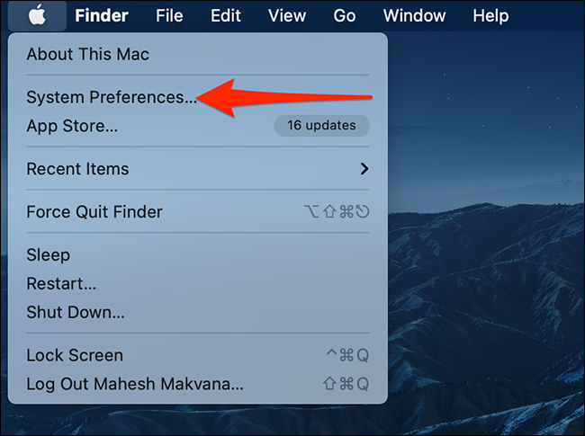 حدد "تفضيلات النظام" من قائمة Apple.