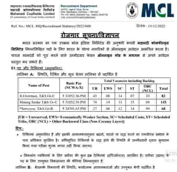 MAHANADI COALFIELD LIMITED ODISHA VACANCY 2023 | महानदी कोलफील्ड लिमिटेड में उड़ीसा में वेकेंसी