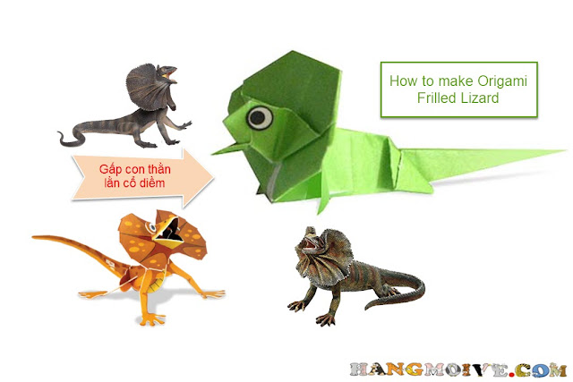 Hướng dẫn cách gấp, xếp con Thằn lằn cổ diềm bằng giấy origami - How to make an Origami Frilled Lizard