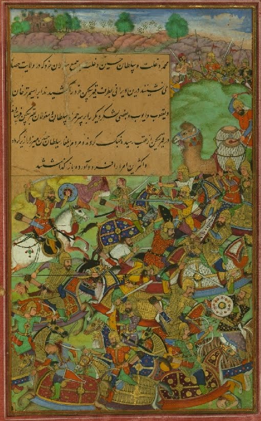 Mughal manuscript miniature of a Persian battle
