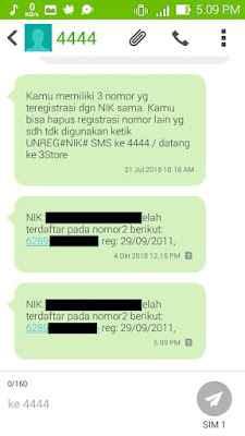 Pada sms yang masuk, tertulis NIK kalian terdaftar di nomor yang mana saja