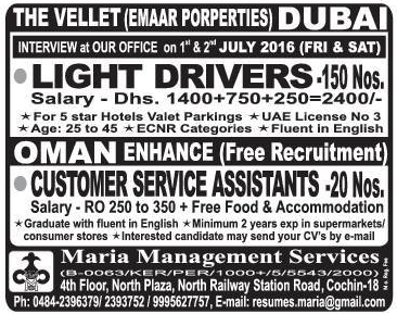 Free job recruitment for Dubai & Oman