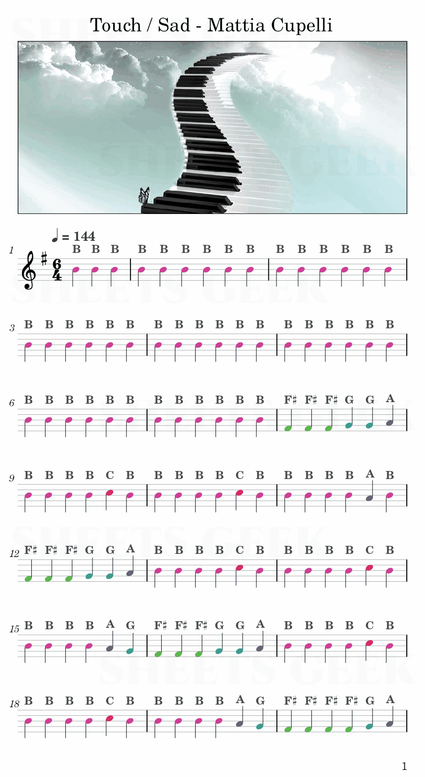 Touch / Sad - Mattia Cupelli Easy Sheet Music Free for piano, keyboard, flute, violin, sax, cello page 1