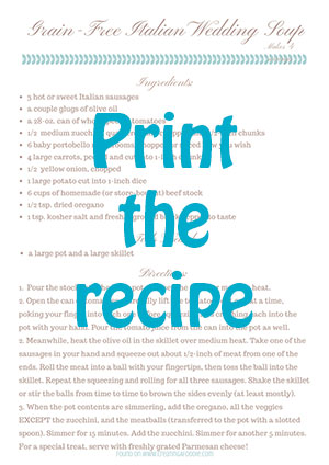 Printable recipe card for Gluten-Free Italian Wedding Soup