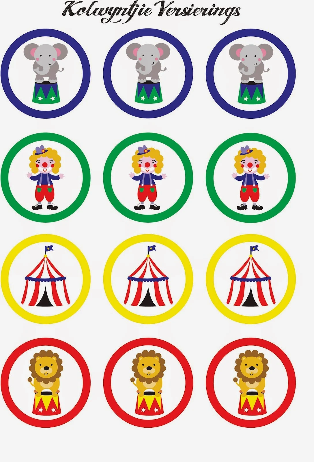 The Circus Toppers, Stickers or  Free Printable Labels.