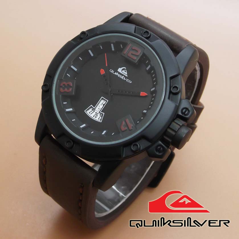 Jam Tangan Quiksilver Leather (Dark Brown Leather List Red)