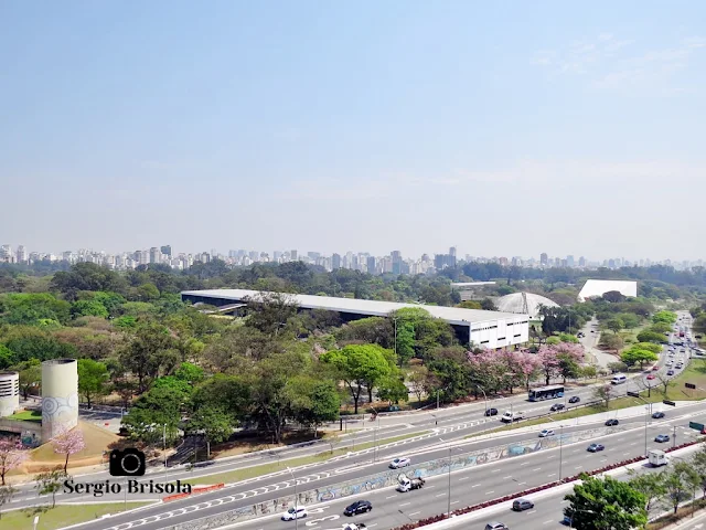 Cityscape do famoso Parque Ibirapuera e a Skyline dos Jardins e Itaim Bibi ao fundo