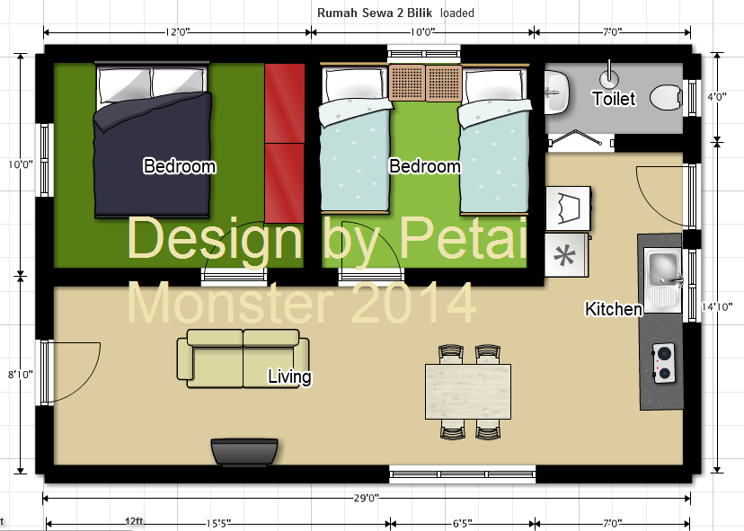 Bina Rumah  Floor Plan Rumah  Sewa  2  bilik  525 sq ft