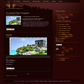 free free Big City blogger template converted from css template to blogger template