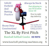 Call Jim 919-542-5336 for a great deal on The XL Baseball Softball Combo pitching machine.