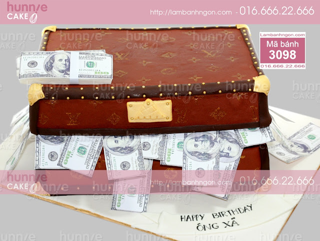 Bánh gato sinh nhật đẹp hình một chiếc hòm tiền đô la hoành tráng