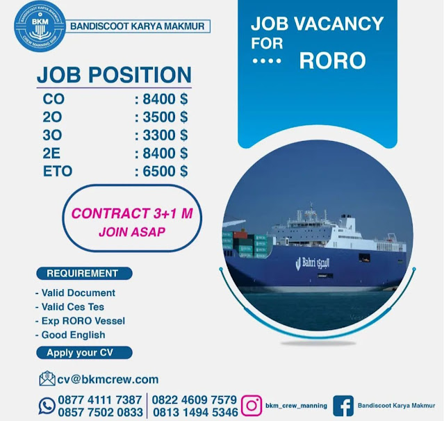 Open Job Position in Ship Supply Vessel, VLCC, Cement, RoRo