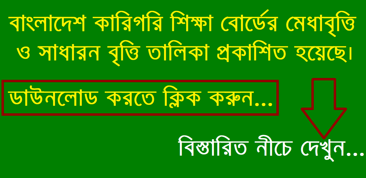 কারিগরি শিক্ষা বোর্ডের স্কলারশিপ রেজাল্ট 2022 মেধাবৃত্তি তালিকা PDF ডাউনলোড