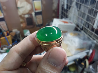 Batu Bacan Gulau Hijau Botol Rare Item BC053 Serat Super Kaca Ikatan Perak Kokoh