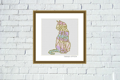 Rainbow cat cross stitch pattern Cute animals geometric embroidery - Tango Stitch