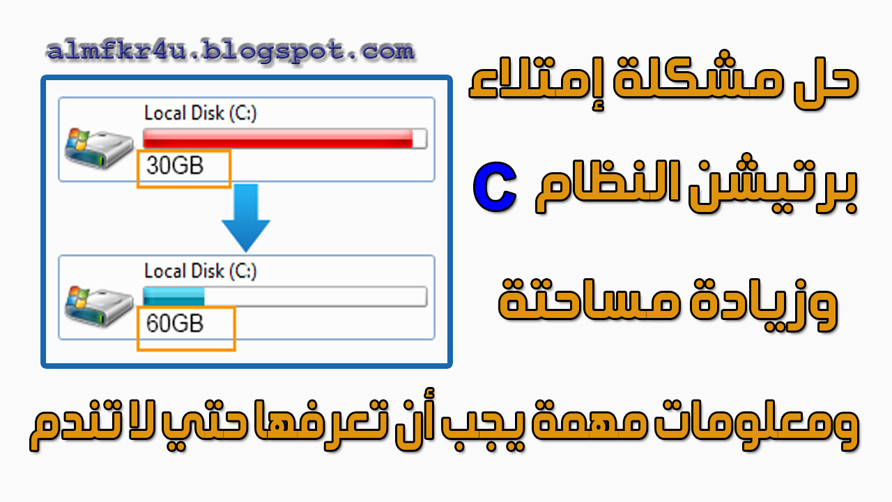 حل مشكلة امتلاء القرص C وزيادة مساحتة بدون فورمات معلومات مهمة