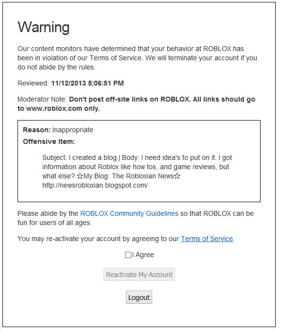 The Robloxian News I Ve Been Warned - roblox content was moderated message not sent roblox generator today