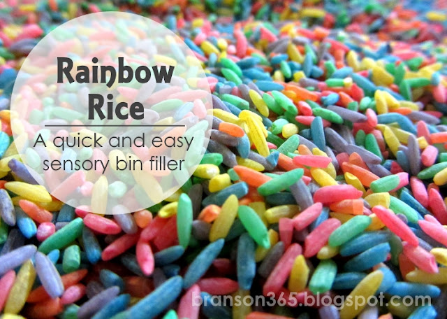 Rainbow Rice sensory bin filler