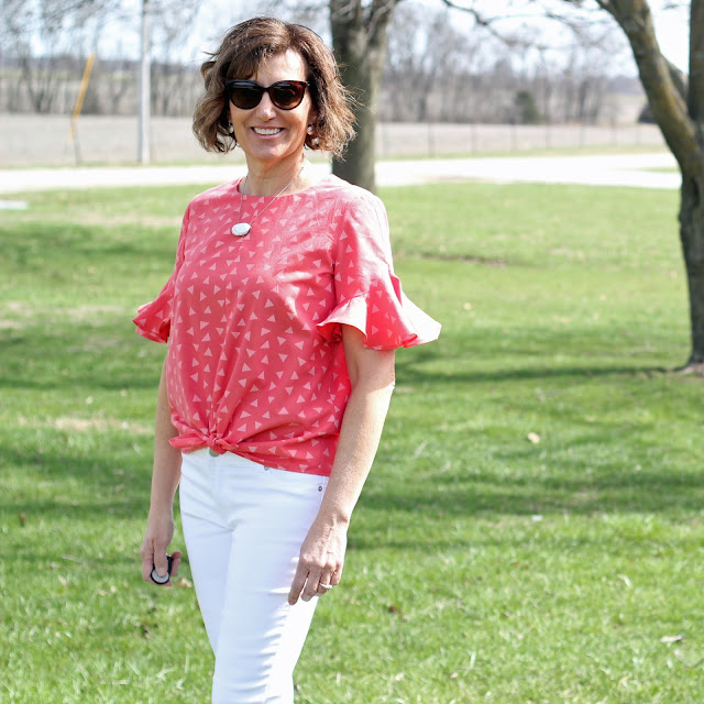 Simplicity 8601 top made from Style Maker Fabrics' shirting