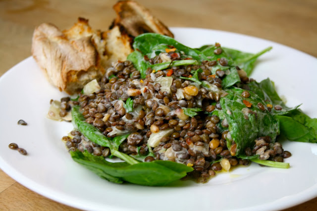 Spiced Lentils with Yoghurt and Spinach