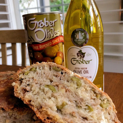 olive loaf, cheese, asiago, walnut, graber olives, olive oil