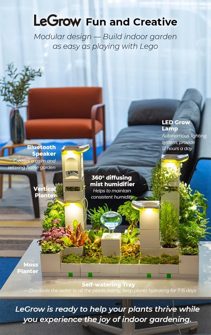 LeGrow, Create Your Own Desktop Garden With Ease LeGrow is a modular indoor planter to create a customized desktop garden - Just stack and expand.