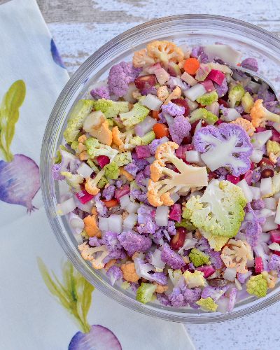 Rainbow Salad ♥ KitchenParade.com. Pretty pastel-colored vegetables tossed in a Sweet Lemon Vinaigrette.