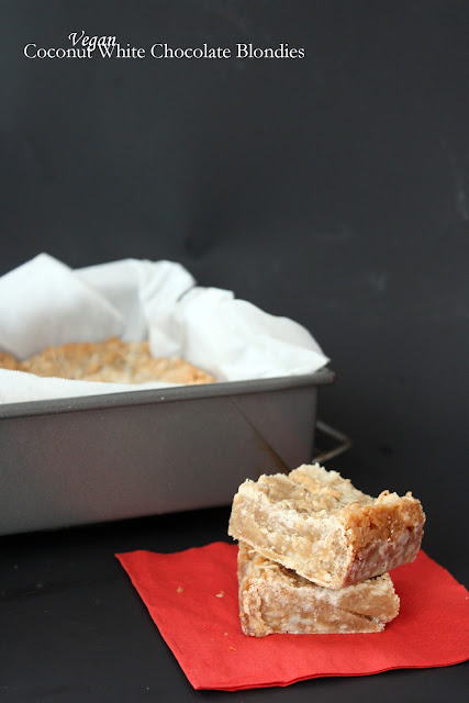 vegan coconut white chocolate blondies