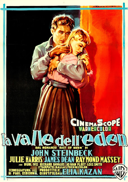 LA VALLE DELL' EDEN. Cartel: 100 x 140 cms. Italia. Arte: Luigi Martinati. Imprenta: N. Moneta, Milán - Roma. AL ESTE DEL EDÉN. East of Eden. 1955. Estados Unidos. Dirección: Elia Kazan. Reparto: James Dean, Raymond Massey, Julie Harris, Richard Davalos, Jo Van Fleet, Burl Ives, Albert Dekker, Lois Smith, Harold Gordon.