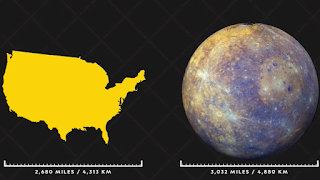 Size comparison as the USA to planet Mercury.