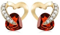 10k Yellow Gold Diamond and Garnet Heart Shaped Earrings