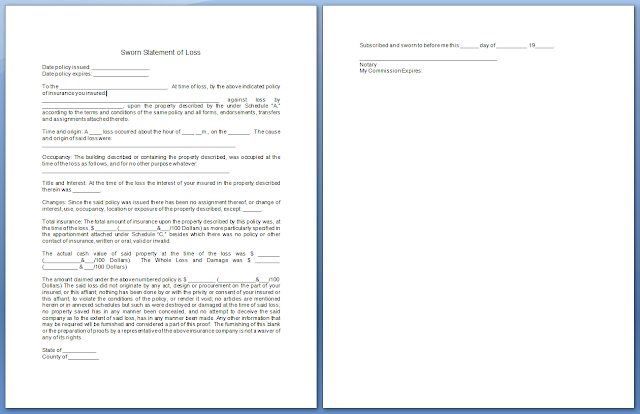 Sworn Statement of Loss