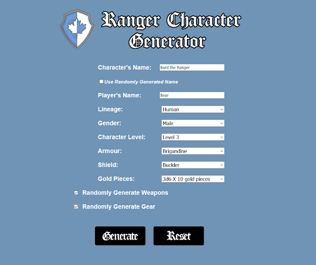 The Hero's Journey 2e Ranger Character Generator