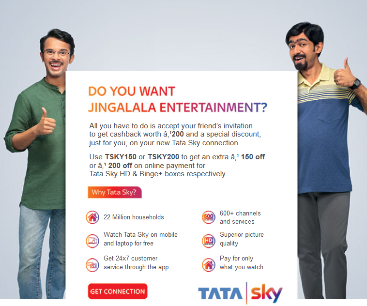 Get rewarded with a cashback worth Rs. 200 along with a special discount on new Tata Sky HD connectio