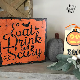 black orange wooden Eat Drink And Be Scary Halloween sign 