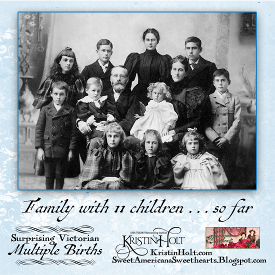 Kristin Holt | Surprising Victorian Multiple Births. Vintage phogoraph of late Victorian family with father, mother, and eleven children. Image: Pinterest.