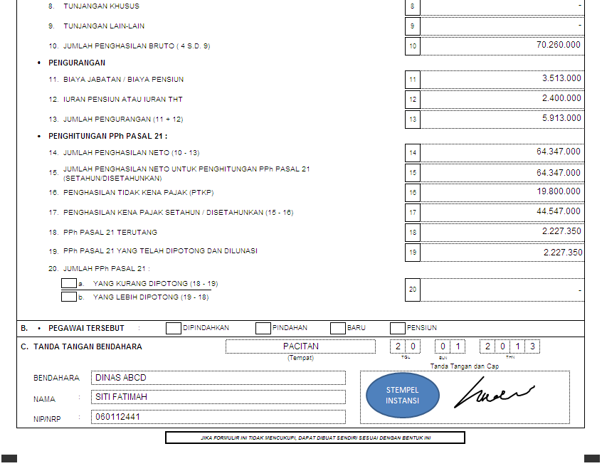 Contoh Pengisian SPT Tahunan PPh Orang Pribadi Tahun Pajak 