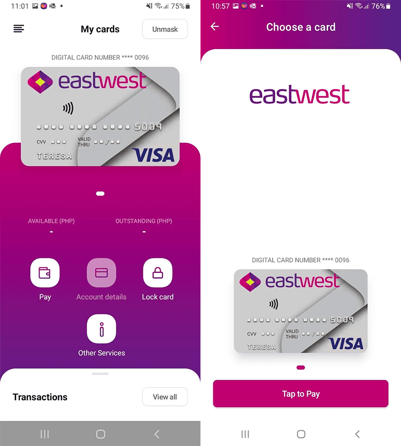 EastWest Pay App UI