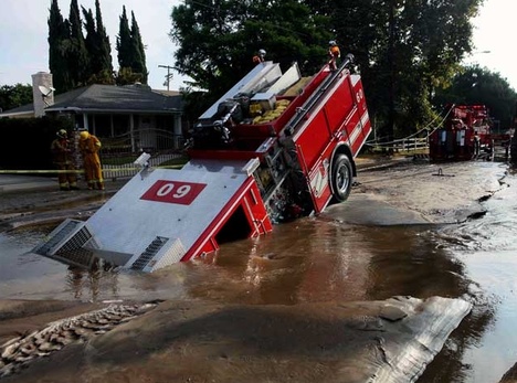 Biggest Sinkholes on Biggest Fire Truck