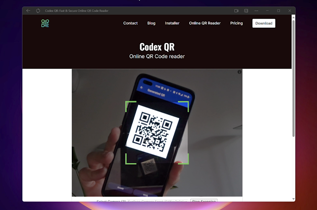 Codex QR online QR Code scanner Screenshot