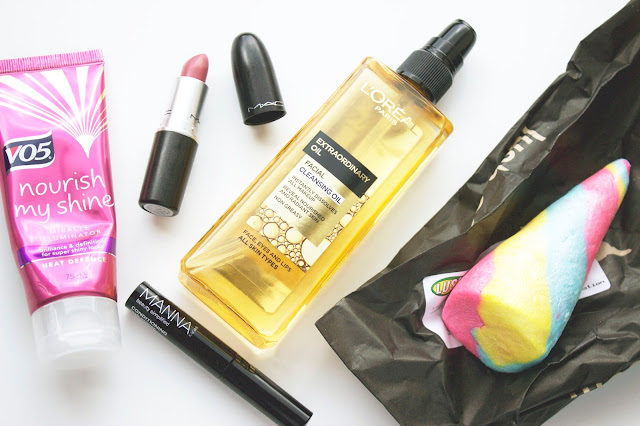 V05 Nourish My Shine Miracle Illuminator, Manna Kadar Lash Primer, Loreal Cleansing Oil, MAC Mehr Lipstick, LUSH Unicorn Horn