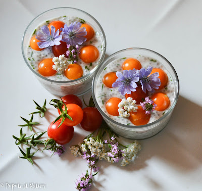 Pudding chia au chèvre frais, à la ciboulette et aux tomates cerise © Popote et Nature