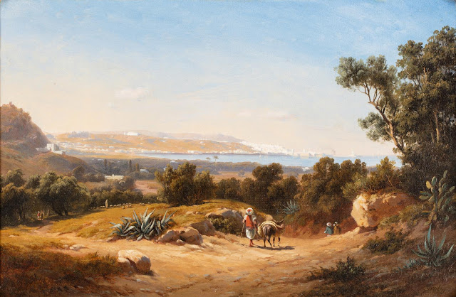 La baie d'Alger - Curt Victor Grolig (Allemand - 1805-1863) - Huile sur toile d'origine - 27,5x41cm