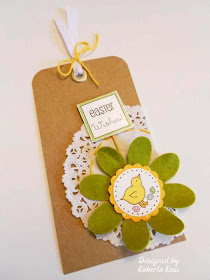 SRM Stickers Blog - Easter Bag and Tag by Roberta - #easter #tag #burlap #stickers #doilies #twine
