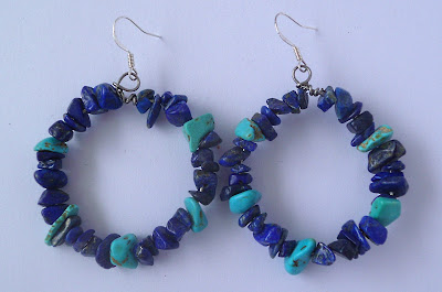 Handmade Lapis Lazuli and Turquoise Hoop Earrings